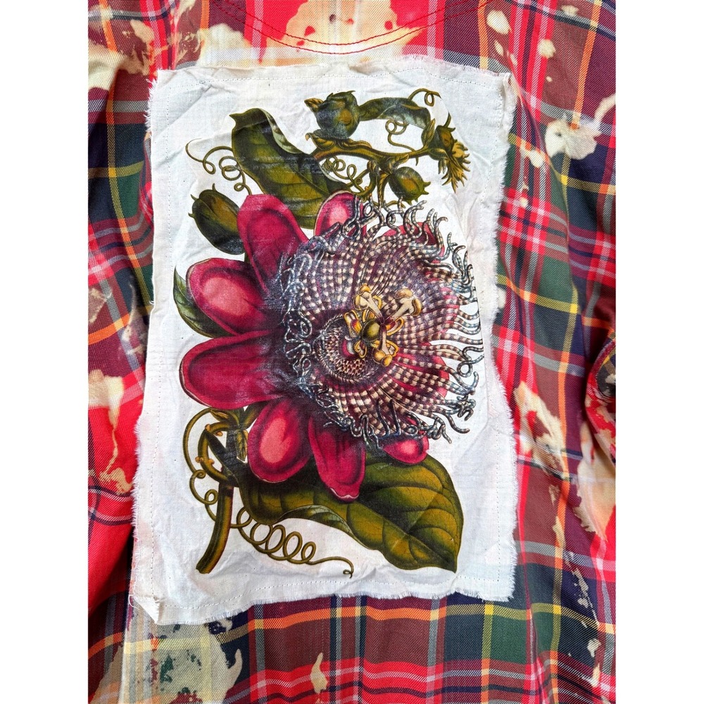 Upcycled Floral Flannel Shirt Rayon Bleach Art Medium Boho‎